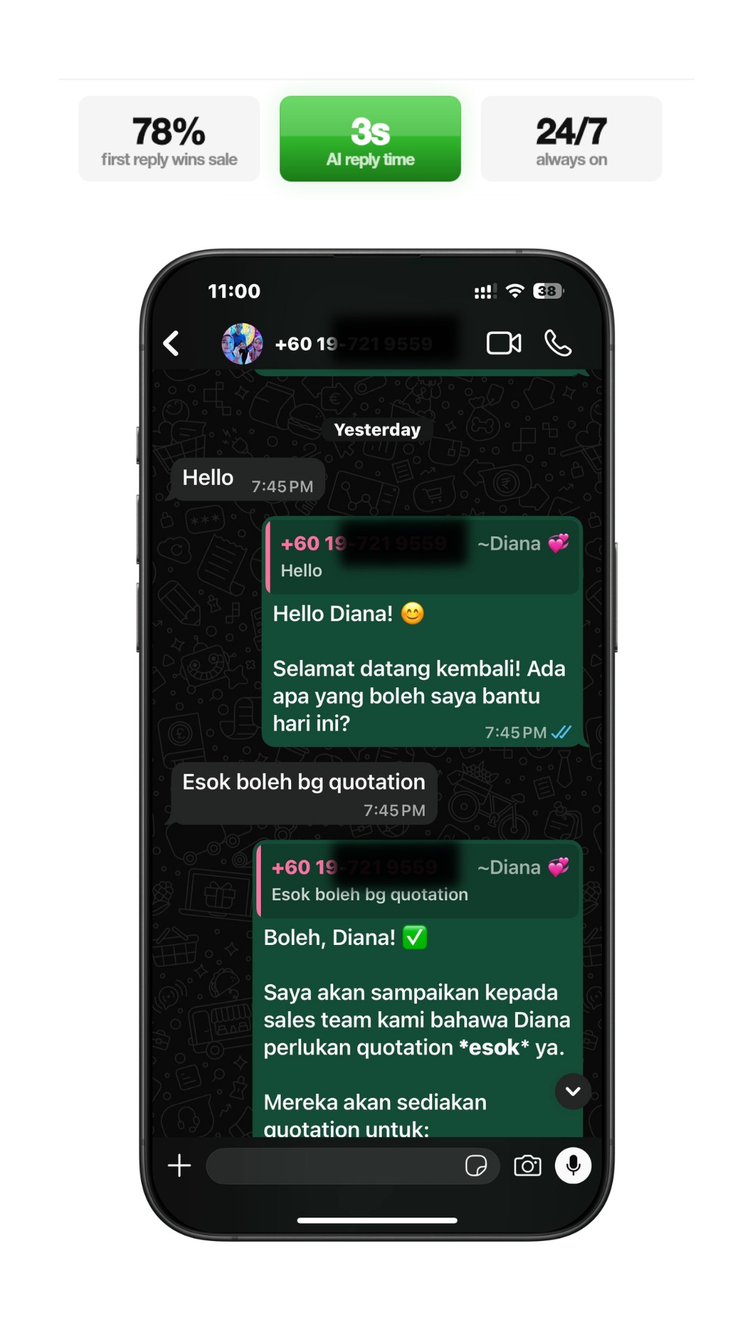 Bot greeting returning customer by name